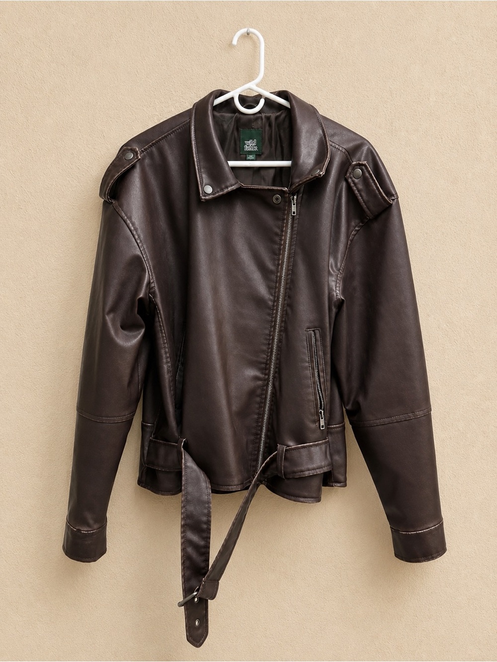 Timeless Wild Fable oversized faux leather moto jacket in a rich chocolate brown